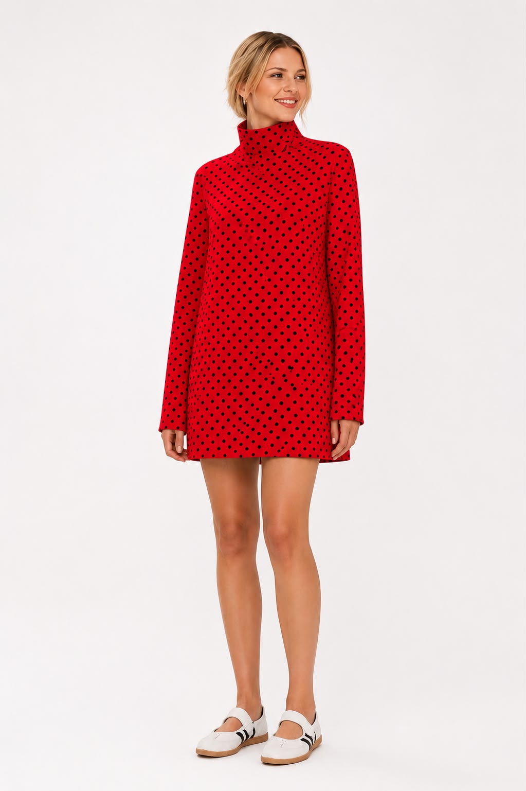 Bellisse Polka Dot High-Neck Mini Dress