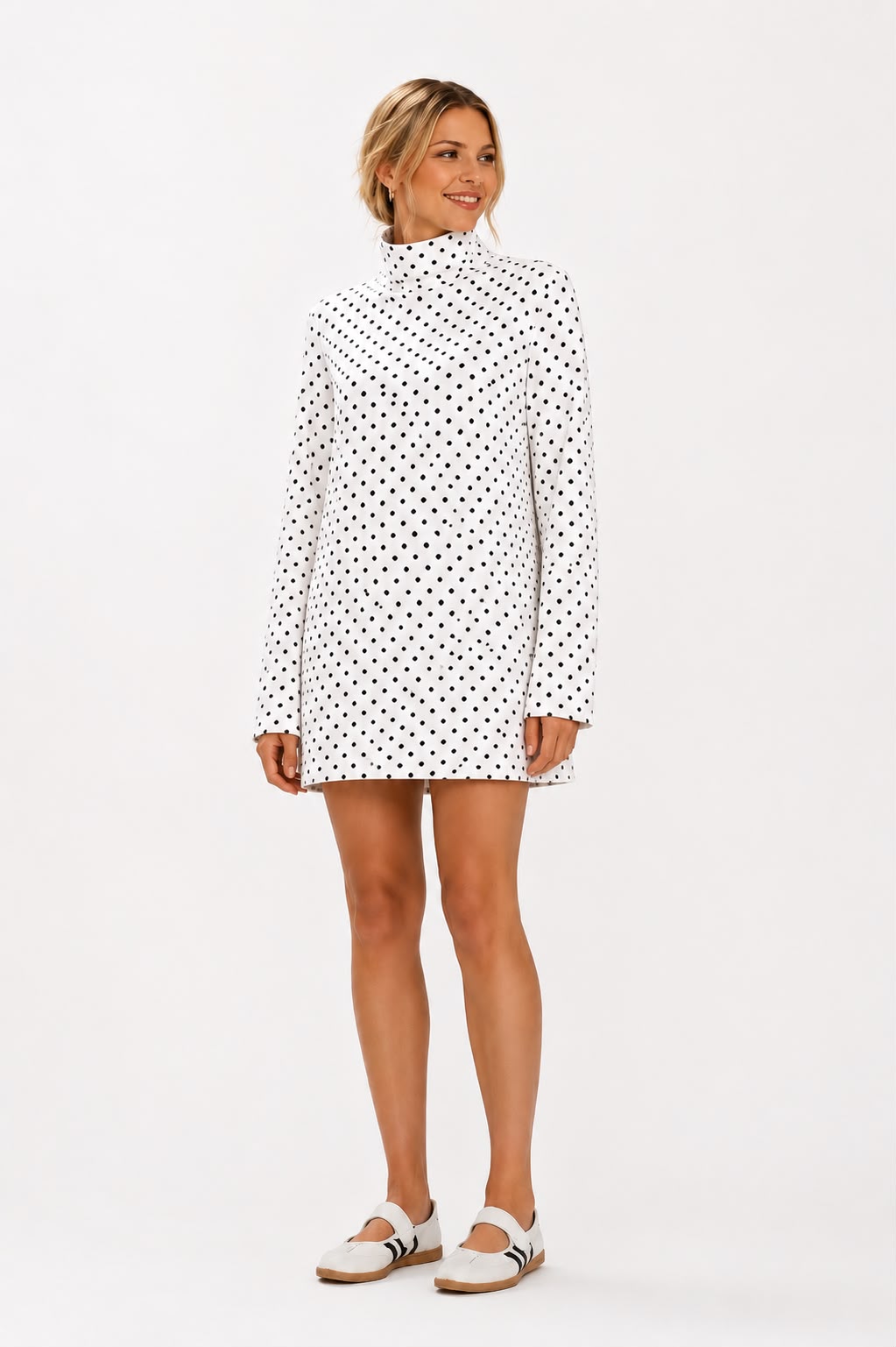 Bellisse Polka Dot High-Neck Mini Dress